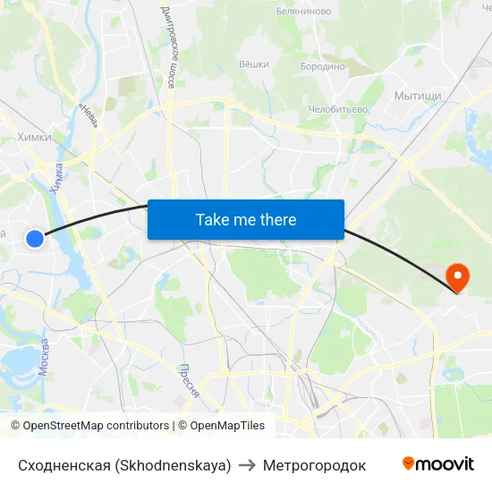 Сходненская (Skhodnenskaya) to Метрогородок map