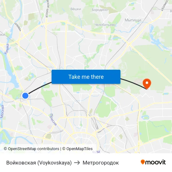 Войковская (Voykovskaya) to Метрогородок map