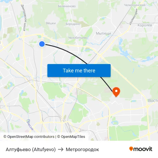 Алтуфьево (Altufyevo) to Метрогородок map