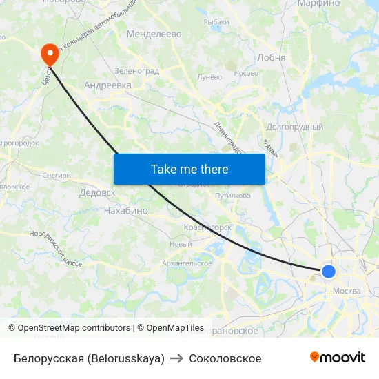 Белорусская (Belorusskaya) to Соколовское map