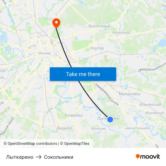 Лыткарино to Сокольники map