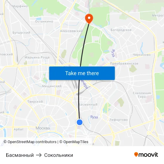Басманный to Сокольники map