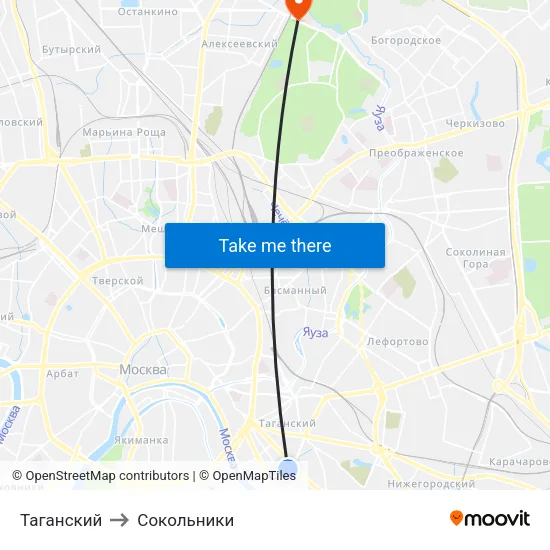 Таганский to Сокольники map