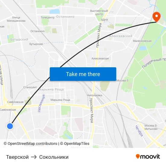 Тверской to Сокольники map
