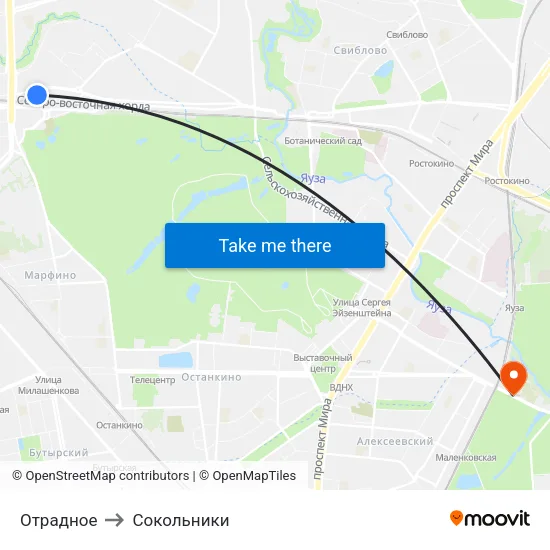 Отрадное to Сокольники map
