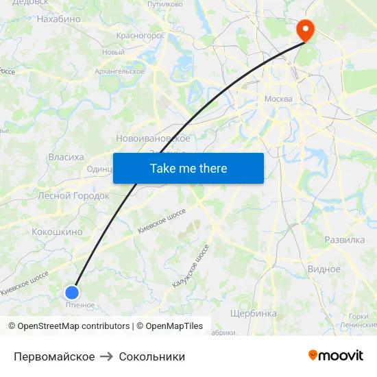 Первомайское to Сокольники map