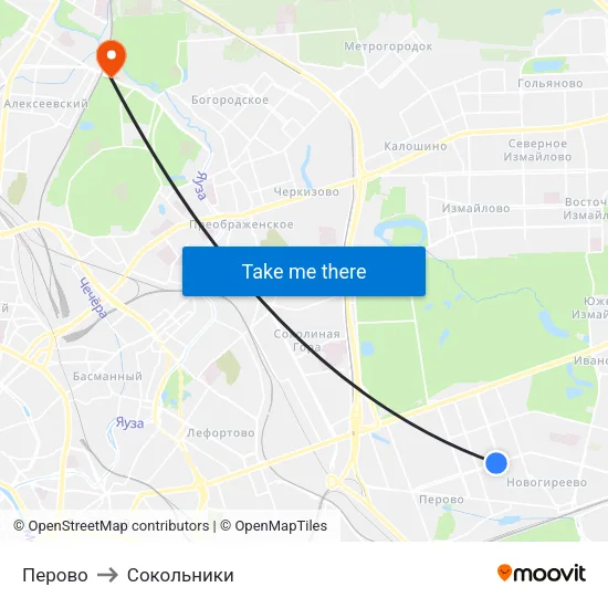 Перово to Сокольники map