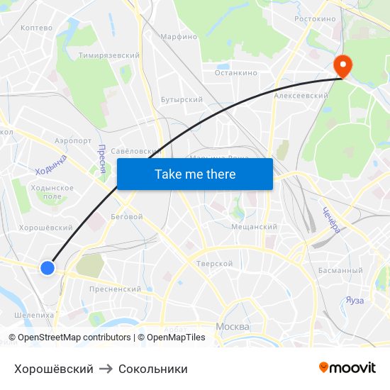 Хорошёвский to Сокольники map