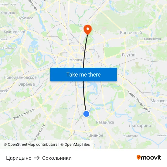Царицыно to Сокольники map