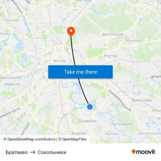 Братеево to Сокольники map