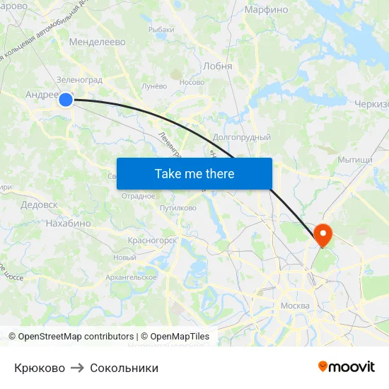 Крюково to Сокольники map