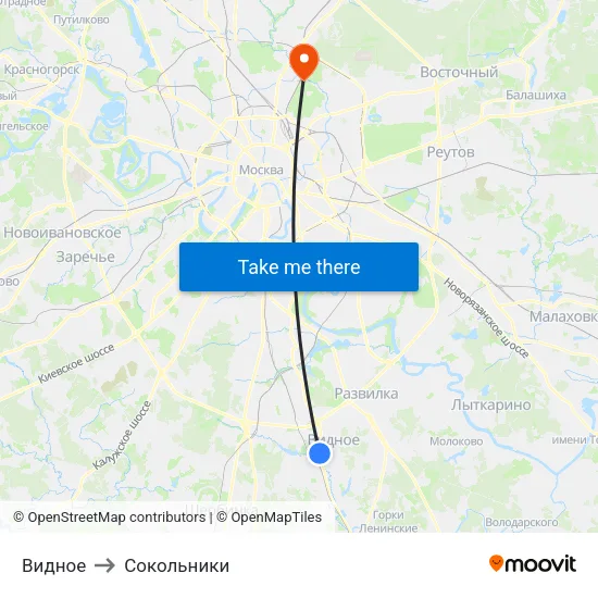 Видное to Сокольники map