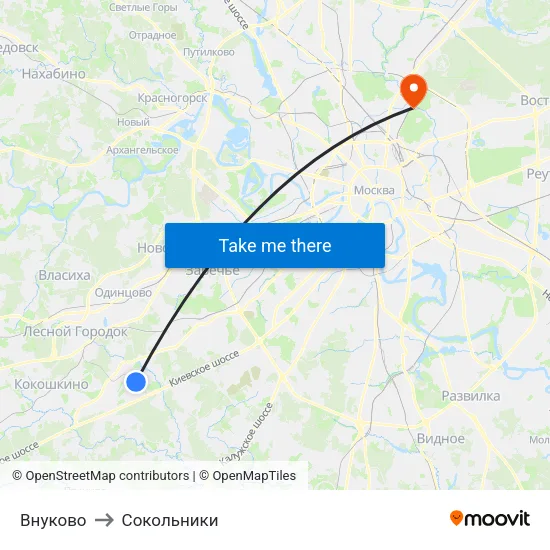 Внуково to Сокольники map