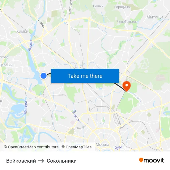 Войковский to Сокольники map