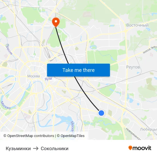 Кузьминки to Сокольники map