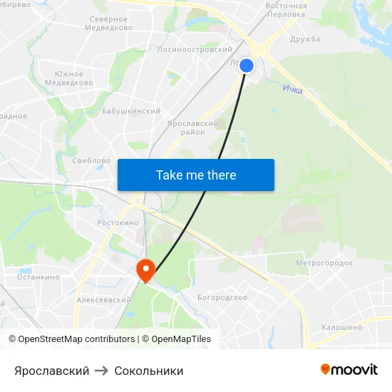 Ярославский to Сокольники map