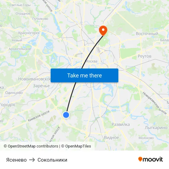 Ясенево to Сокольники map