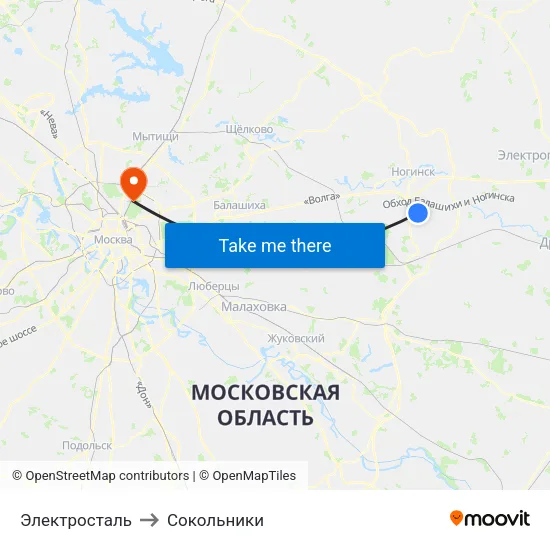 Электросталь to Сокольники map