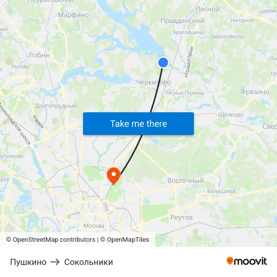 Пушкино to Сокольники map