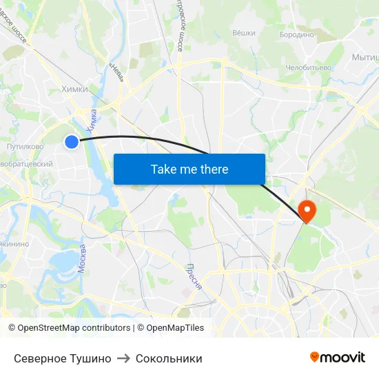 Северное Тушино to Сокольники map