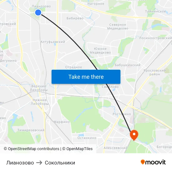 Лианозово to Сокольники map