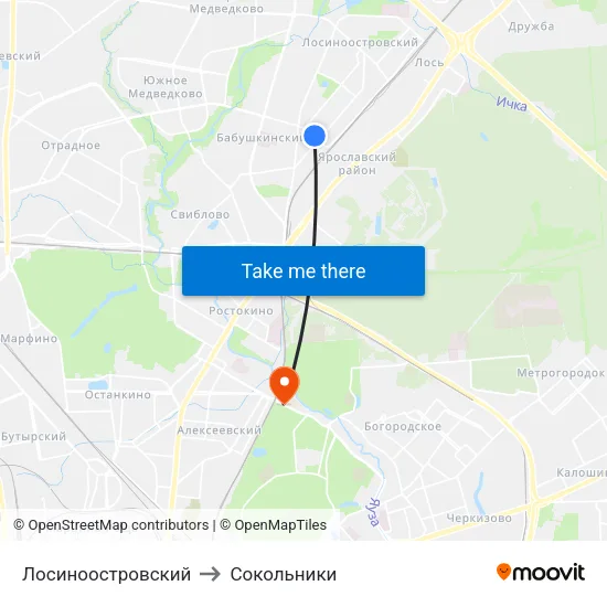 Лосиноостровский to Сокольники map