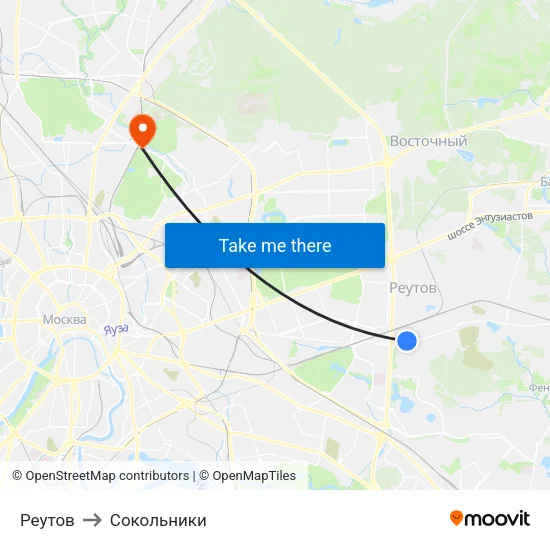 Реутов to Сокольники map
