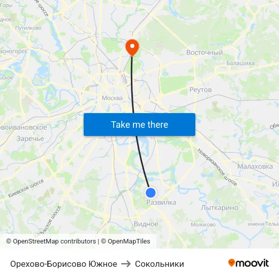 Орехово-Борисово Южное to Сокольники map