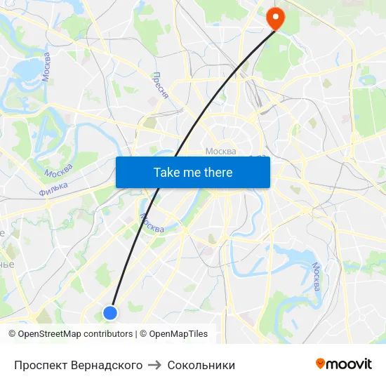 Проспект Вернадского to Сокольники map