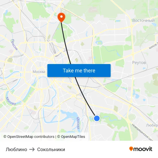 Люблино to Сокольники map