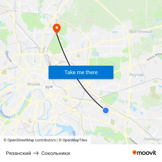 Рязанский to Сокольники map