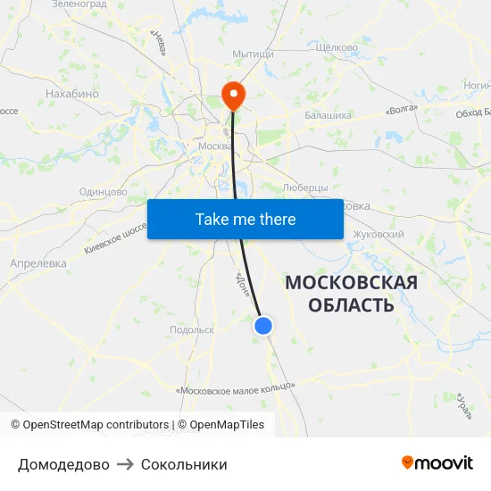 Домодедово to Сокольники map