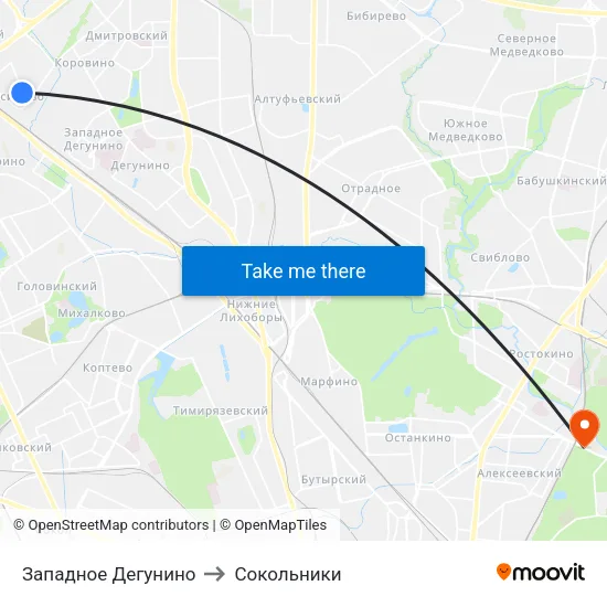 Западное Дегунино to Сокольники map