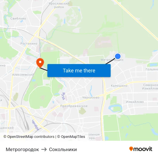 Метрогородок to Сокольники map
