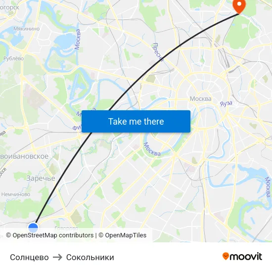 Солнцево to Сокольники map