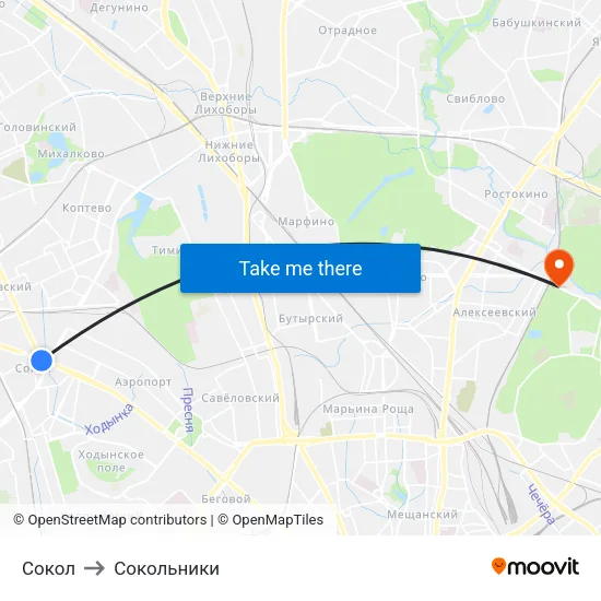 Сокол to Сокольники map