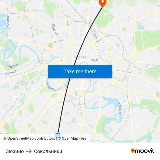 Зюзино to Сокольники map