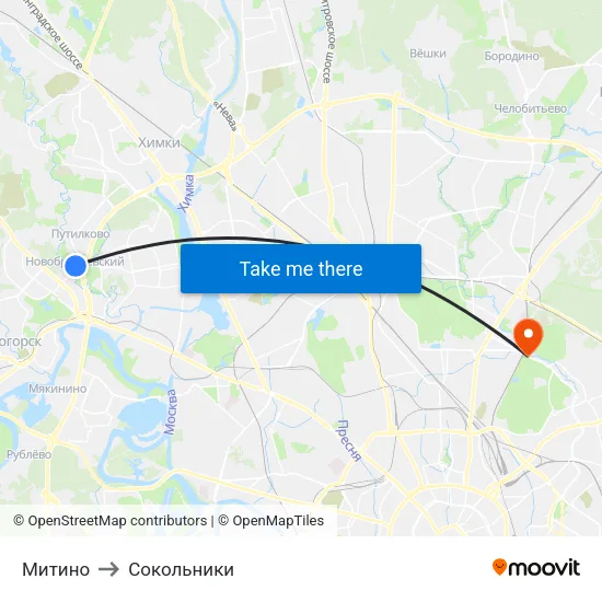 Митино to Сокольники map