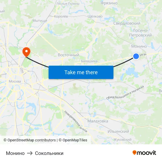 Монино to Сокольники map