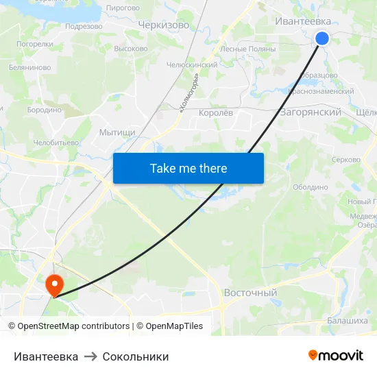 Ивантеевка to Сокольники map