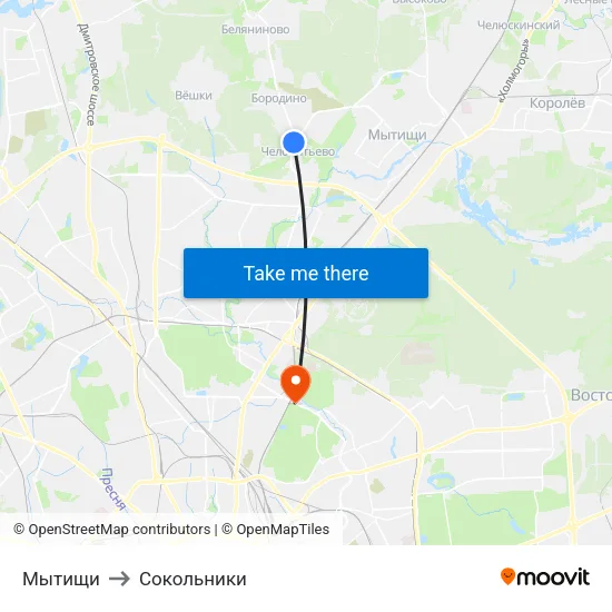 Мытищи to Сокольники map