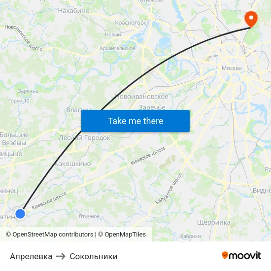 Апрелевка to Сокольники map