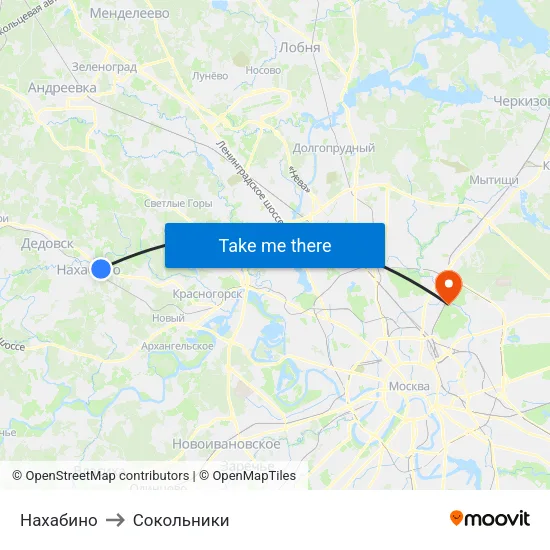 Нахабино to Сокольники map