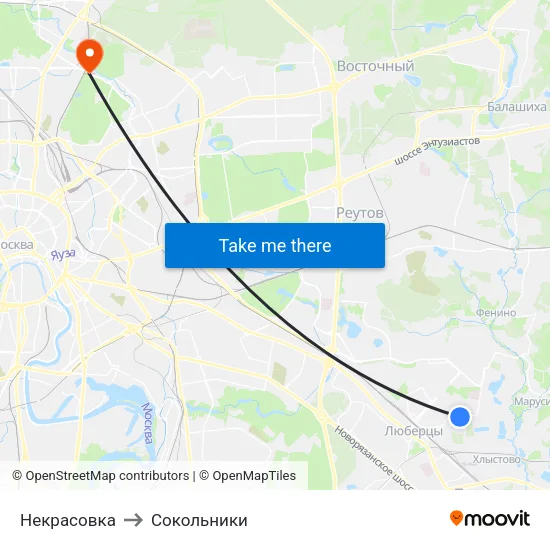 Некрасовка to Сокольники map