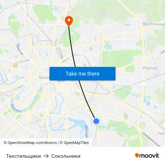 Текстильщики to Сокольники map