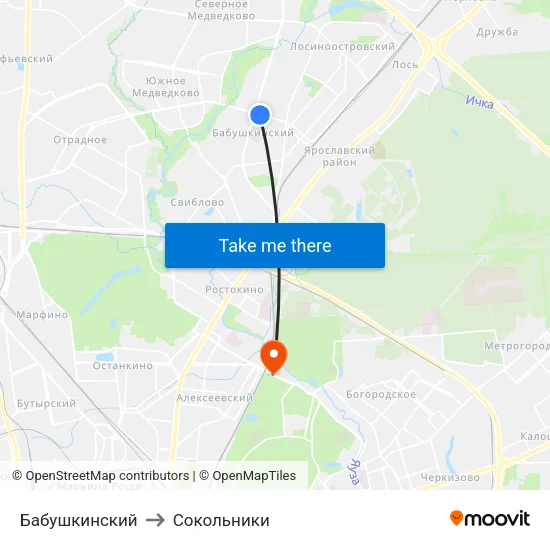 Бабушкинский to Сокольники map