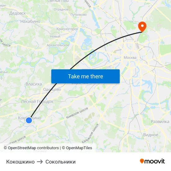 Кокошкино to Сокольники map