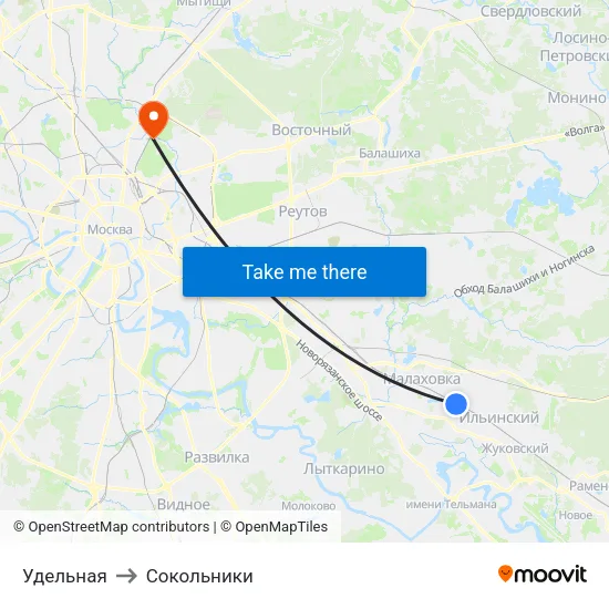 Удельная to Сокольники map