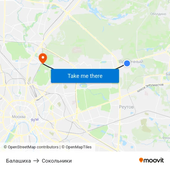 Балашиха to Сокольники map