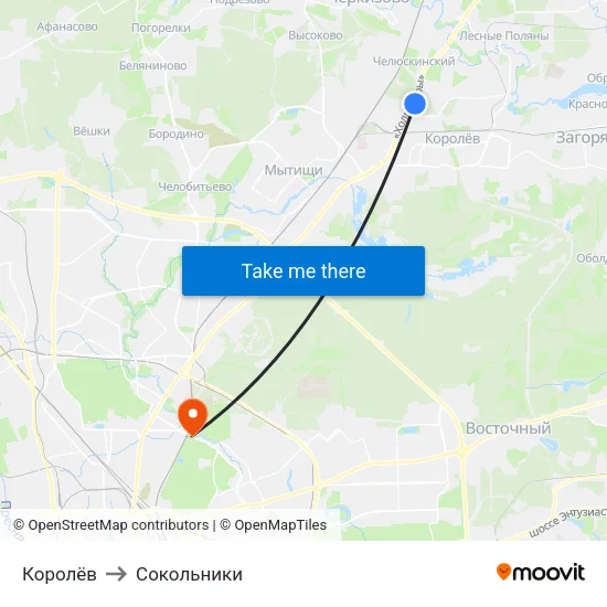 Королёв to Сокольники map